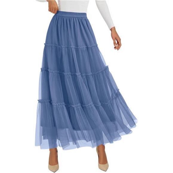 Tulle Skirts, Fashion Elastic High Waisted Skirt Blue - Picture 1 of 6